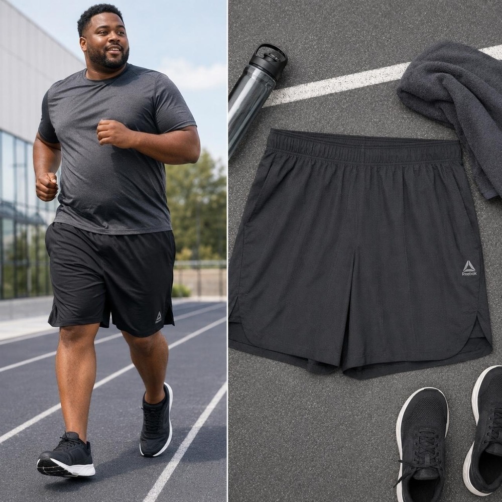 Reebok Men's Running Shorts 3XL Black Stretch Athleisure Athletic Workout Gym